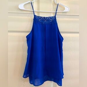 E M Blue Lace Trim Women's Top